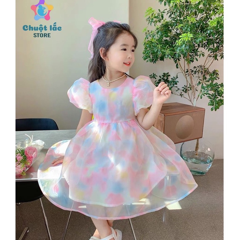 Váy Công Chúa Bé Gái Chuột Lắc Store Màu Cầu Vồng Nơ Xinh 8kg Đến 20kg