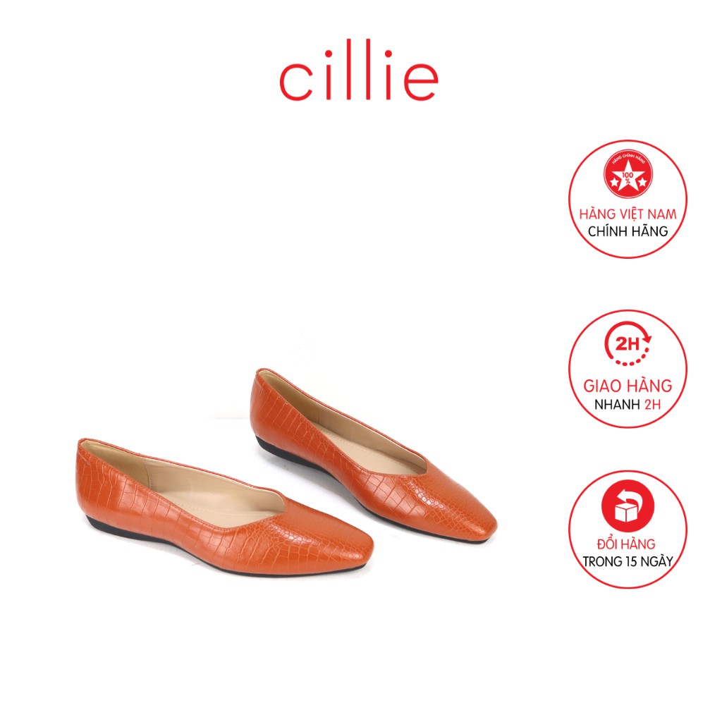 Giày búp bê nữ mũi vuông thời trang phối da rắn mới lạ đi làm đi chơi Cillie 1224