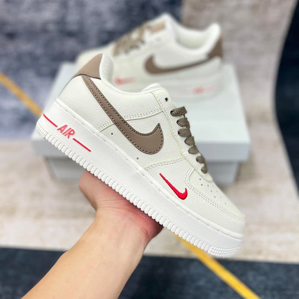 Giày AF1 Vệt Nâu, Giày_Nike Air Force 1 Low Premium White Brown Bản Cao Cấp Full size Nam Nữ