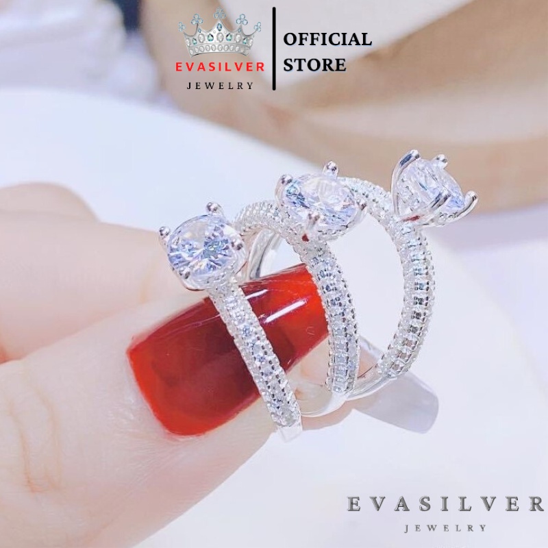 Nhẫn bạc nữ đính đá li to Evasilver, nhẫn bạc ta cực xinh xắn trẻ trung