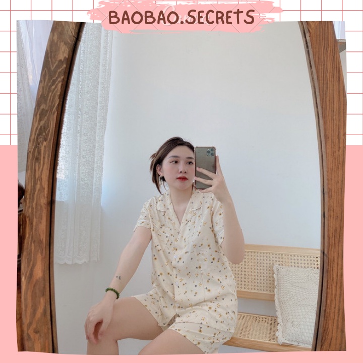 Bộ ngủ Pijama nữ mặc nhà dễ thương, bộ đồ ngủ pijama áo cộc quần cộc chất đũi mềm họa tiết cao cấp