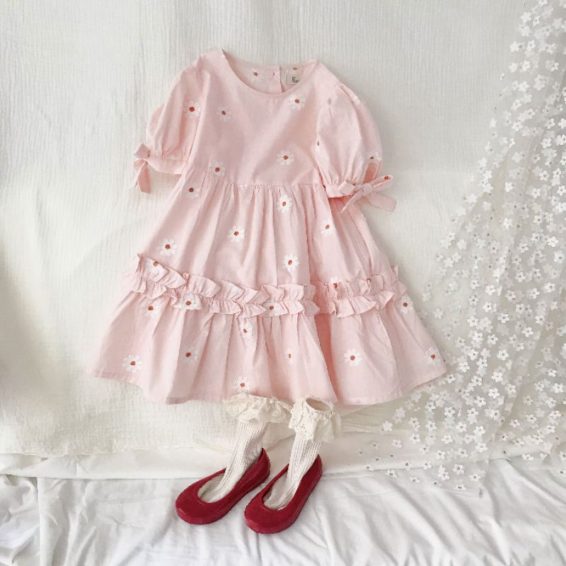Đầm công chúa tiểu thư babydoll thêu hoa nhí bé 14-38kg