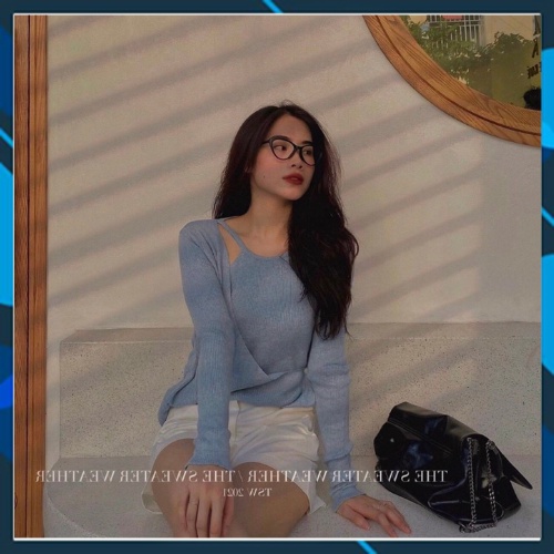 Áo len tăm tay dài hở vai yếm liền vạt chéo cài khuy ulzzang kiểu Hàn Quốc | BigBuy360 - bigbuy360.vn