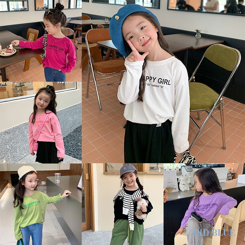 Áo Thun Tay Dài Cổ Tròn In Chữ Màu Sắc Tương Phản Phong Cách Hàn Quốc Thời Trang Xuân Thu Cho Nữ