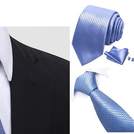 Bộ Cà vạt 4 món gồm Cavat 8cm, khăn cài túi, Măng-set, Nhẫn tròn phụ kiện sang trọng, Cravat chú rể, Calavat công sở