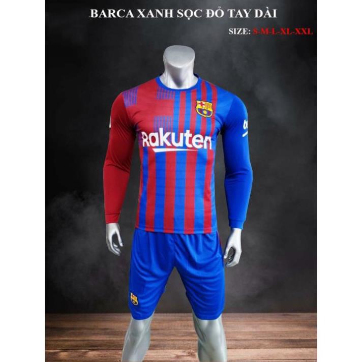 Áo Đấu Barca 2021-22 Màu Xanh Sọc Đỏ Tay Dài !