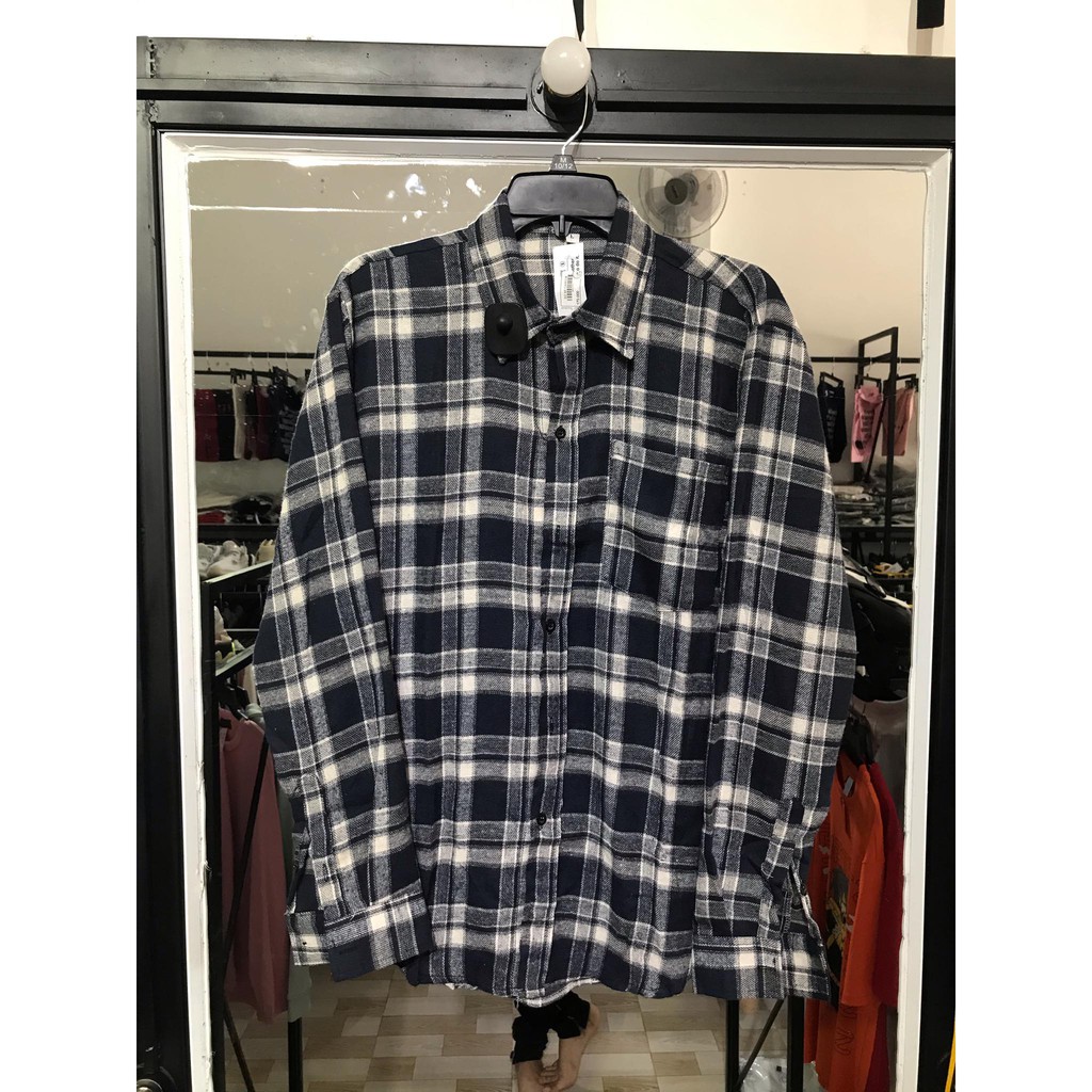 Áo sơ mi flanel sọc đen phong cách unisex (gin store)