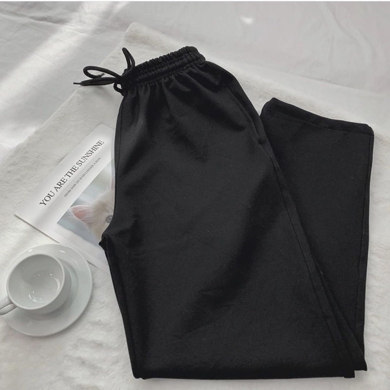 Quần dài BASIC THUN màu ĐEN Trơn vải thun mát co giãn  Form nam nữ unisex  Quần thun dài ống suông July7store