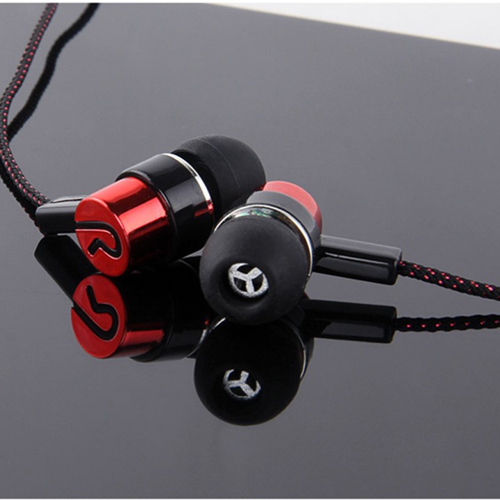 Tai nghe điện thoại nhét tai in ear kim loại dây dù dạ quang chống rối Super Bass