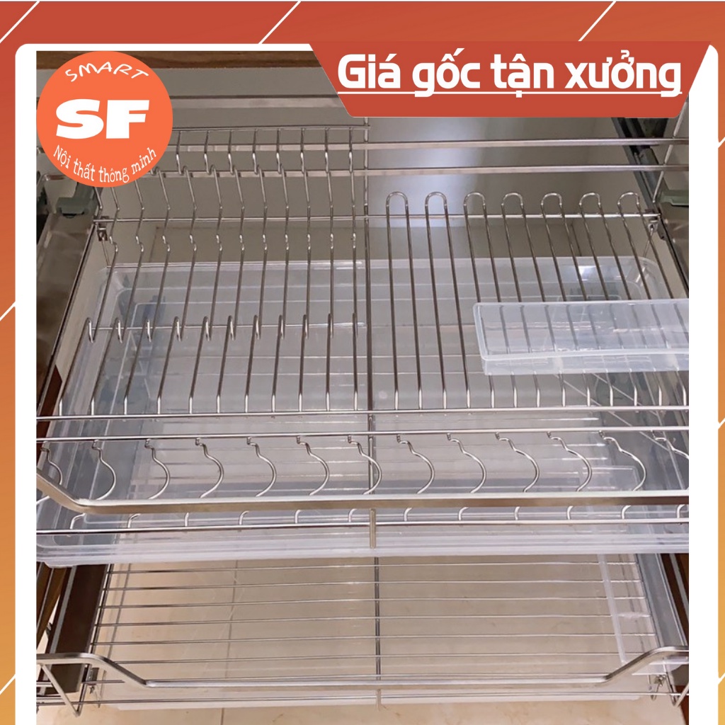 Giá úp bát đĩa Tủ bếp dưới INOX 304 CAO CẤP Nan Tròn Ray âm giảm chấn - Bảo hành 10 năm (Lắp Đặt Tận Nơi)