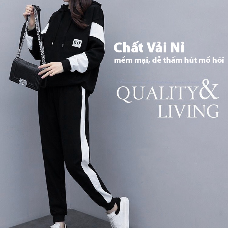 Bộ Quần áo thu đông nam nữ UNIFUN mã "KC-P" dáng thể dục thể thao hàn quốc đẹp bao gồm áo khoác hoodie và quần jogger