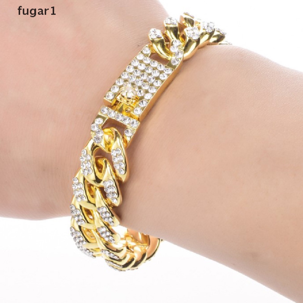 1 Vòng tay Cuba mắt xích 12mm màu vàng/bạc phong cách hip hop sang trọng cho nam