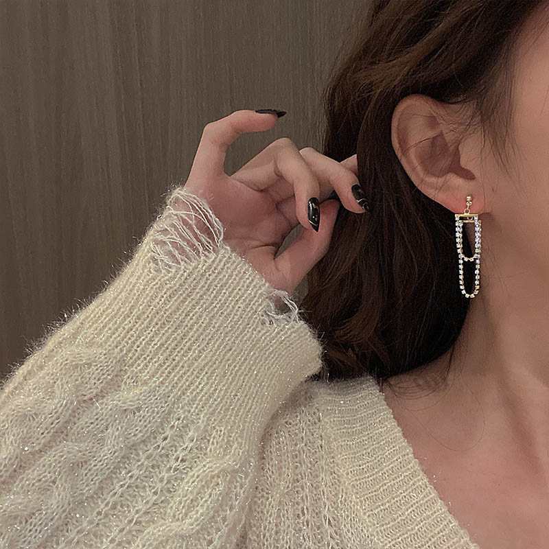 Khuyên Tai Tua Rua Dài Hai Lớp Đính Đá Zircon 22720