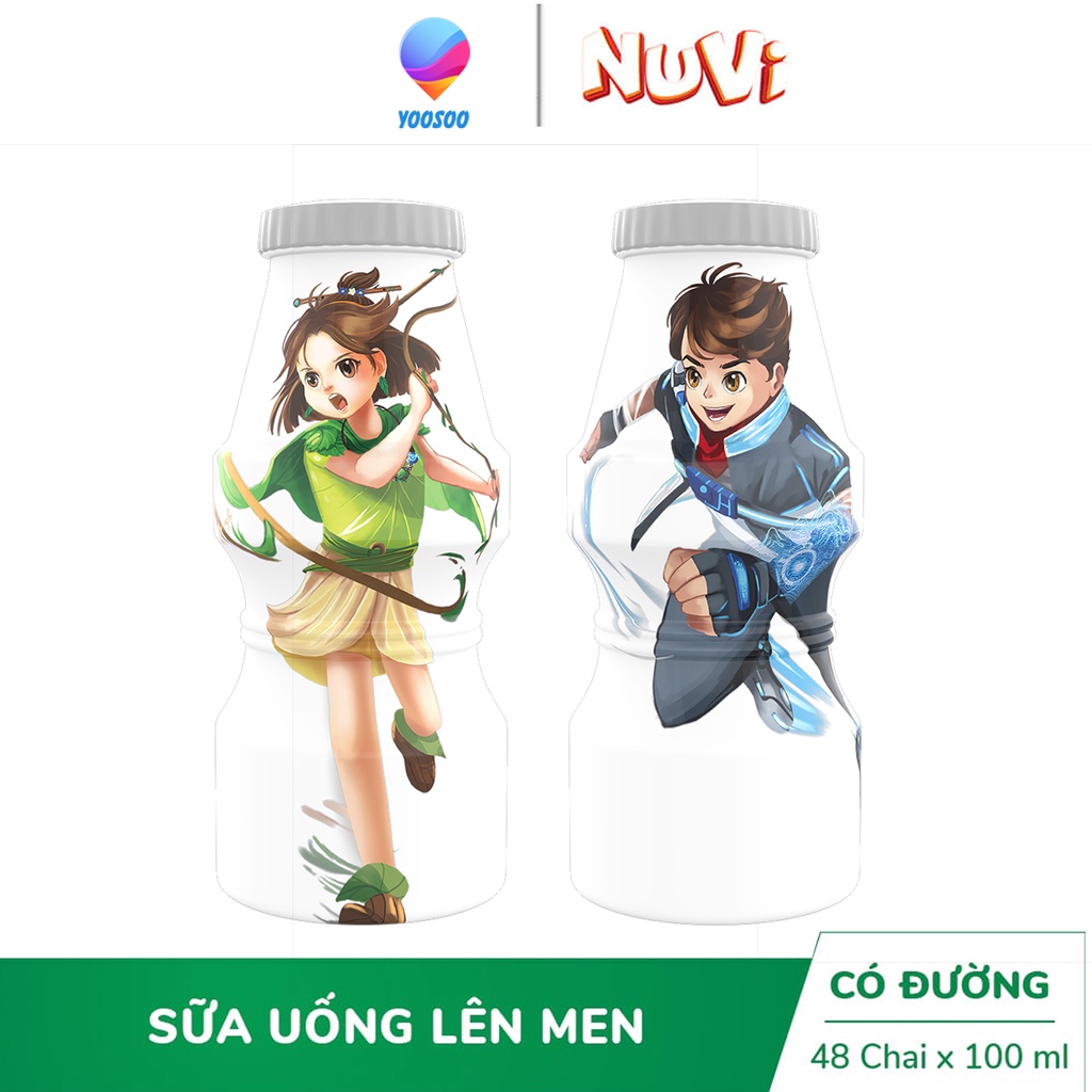 Combo 06 Chai NuVi Sữa Chua Uống Lên Men Tự Nhiên/ Hương Cam/ Hương Dâu Chai 100ml - Thương Hiệu NUTIFOOD - YOOSOO MALL