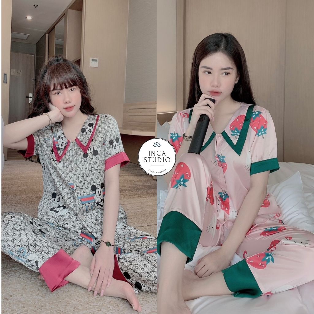 (Xả kho) Đồ ngủ Pyjama lụa Latin cao cấp INCA 09- Free size dưới 60kg, Chất Lụa thoáng mát