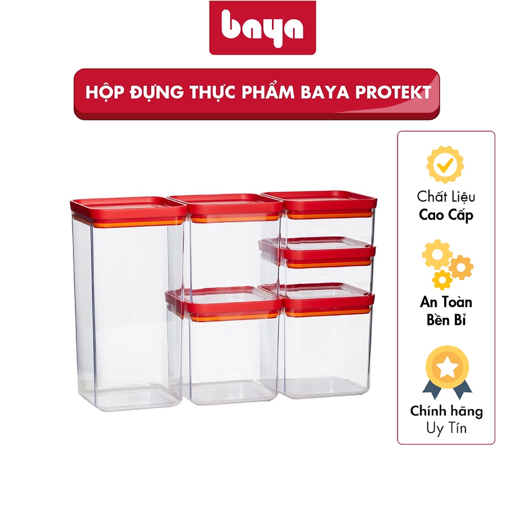 6 hộp đựng đồ khô, thực phẩm BAYA PROTEKT chất liệu nhựa San trong suốt có nắp đậy kín chống mùi hiệu quả 2000245