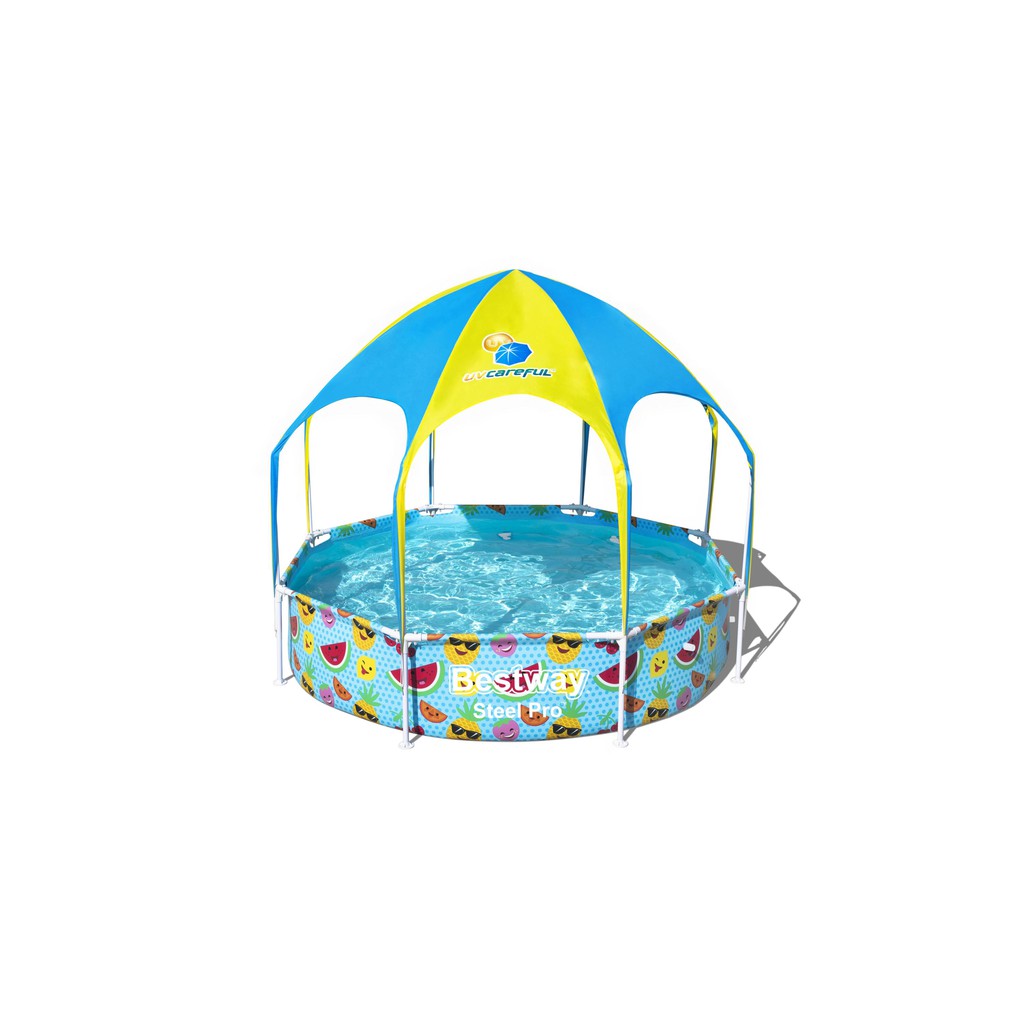 [ Sỉ ] Bể bơi khung kim loại tròn có mái che, Đường kính 2.44m cao 51cm, bể bơi cho bé, bể bơi tại nhà