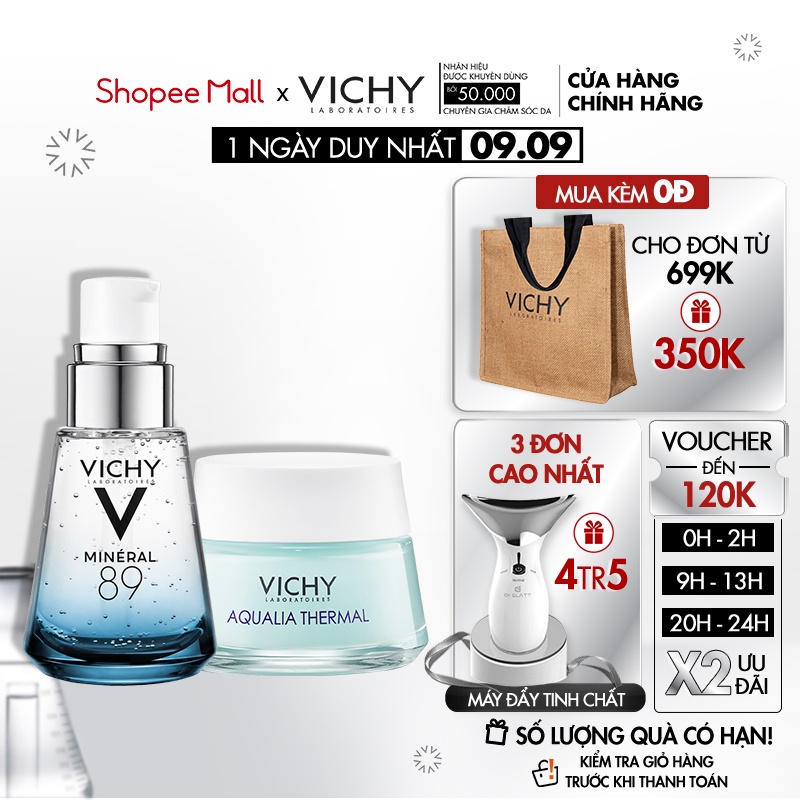 Bộ Dưỡng Chất Khoáng Vichy Mineral 89 30ml&mặt nạ ngủ Aqualia Thermal Night Spa15ml