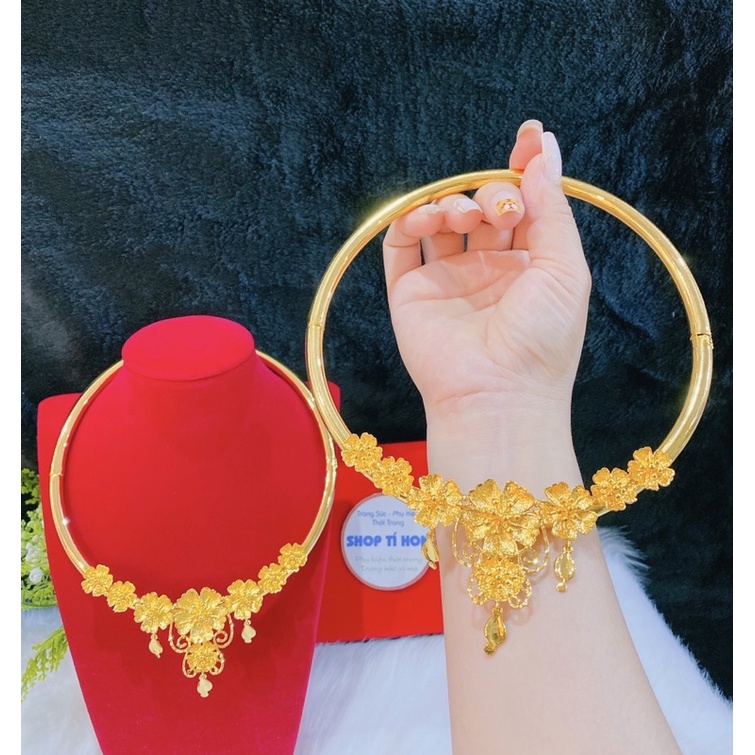 Kiềng hoa cưới cô dâu chạm bông mai dát vàng 24 cao cấp mẫu mới về siêu đẹp ( có tặng kèm hộp nhung đỏ đựng cưới )