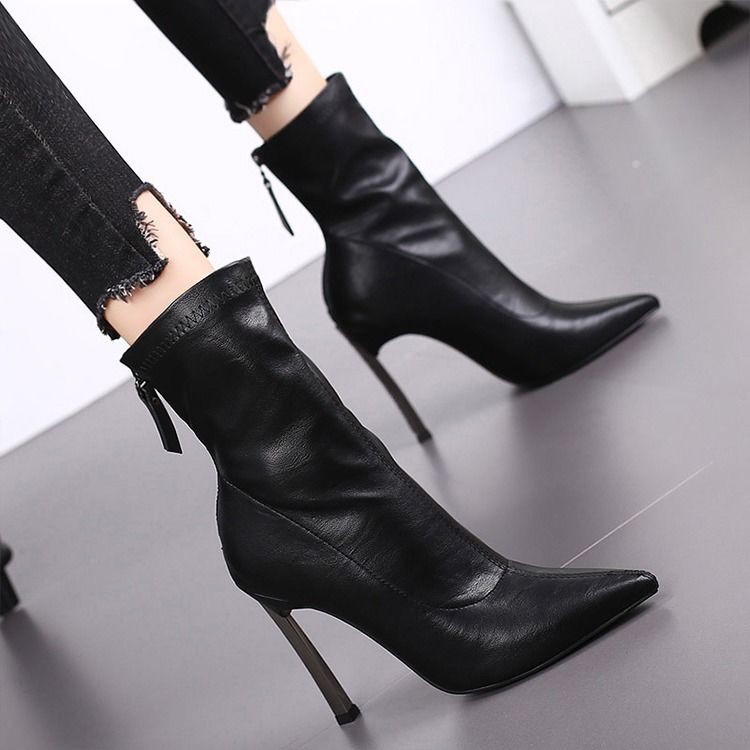 Giày Bốt Cao Gót Mũi Nhọn Co Giãn Thời Trang Xuân Thu 2020 Cho Phái Nữ