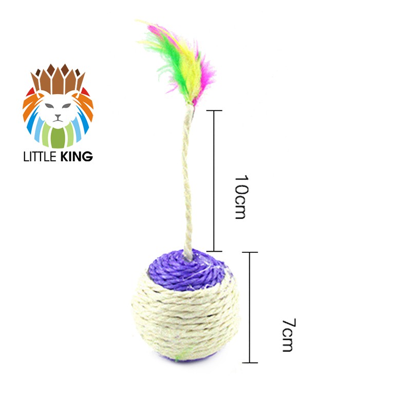 Đồ chơi cho mèo Bóng cói sisal dây thừng lông vũ cỡ to 7cm Little King pet shop