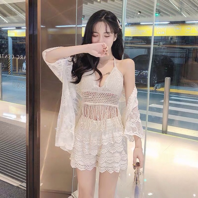 03-Set bikini ren 3 món đi biển - áo bra- quần sóc- áo choàng ( CÓ BÁN RỜI) | BigBuy360 - bigbuy360.vn