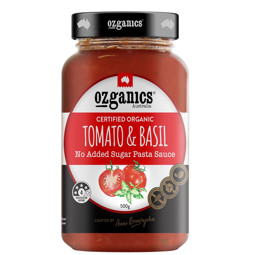 Sốt Mì Ý Hữu Cơ Cà Chua &amp; Húng Quế Ozganics - ORGANIC Summer Tomato &amp; Basil Sauce - Hủ 500g
