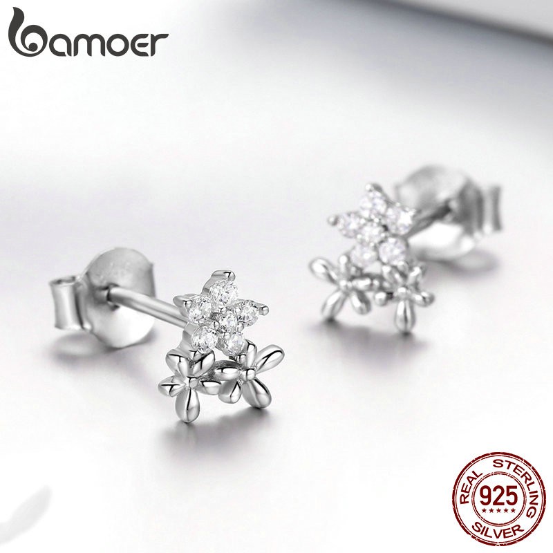 Khuyên Tai Bamoer Bse030 Bạc Đính Đá Pha Lê Zircon Sang Trọng Cho Nữ