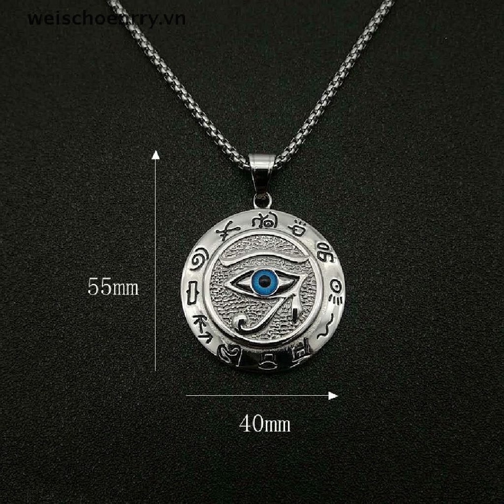 Dây Chuyền Mặt Tròn Bằng Thép Không Gỉ Họa Tiết Mắt Horus Cổ Điển