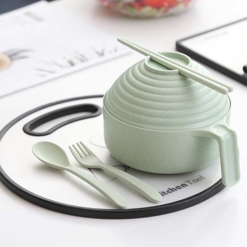 Set tô nắp đậy đũa muỗng nĩa OSSAYI ăn mì lúa mạch phong cách Nhật Bản sử dụng được trong lò vi sóng