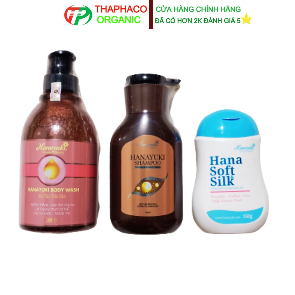 Combo Sữa Tắm Hanayuki Body Wash - Dầu Gội Hanayuki Shampoo - Hana Soft Silk Dung Dịch Vệ Sinh Hanayuki Date 2023