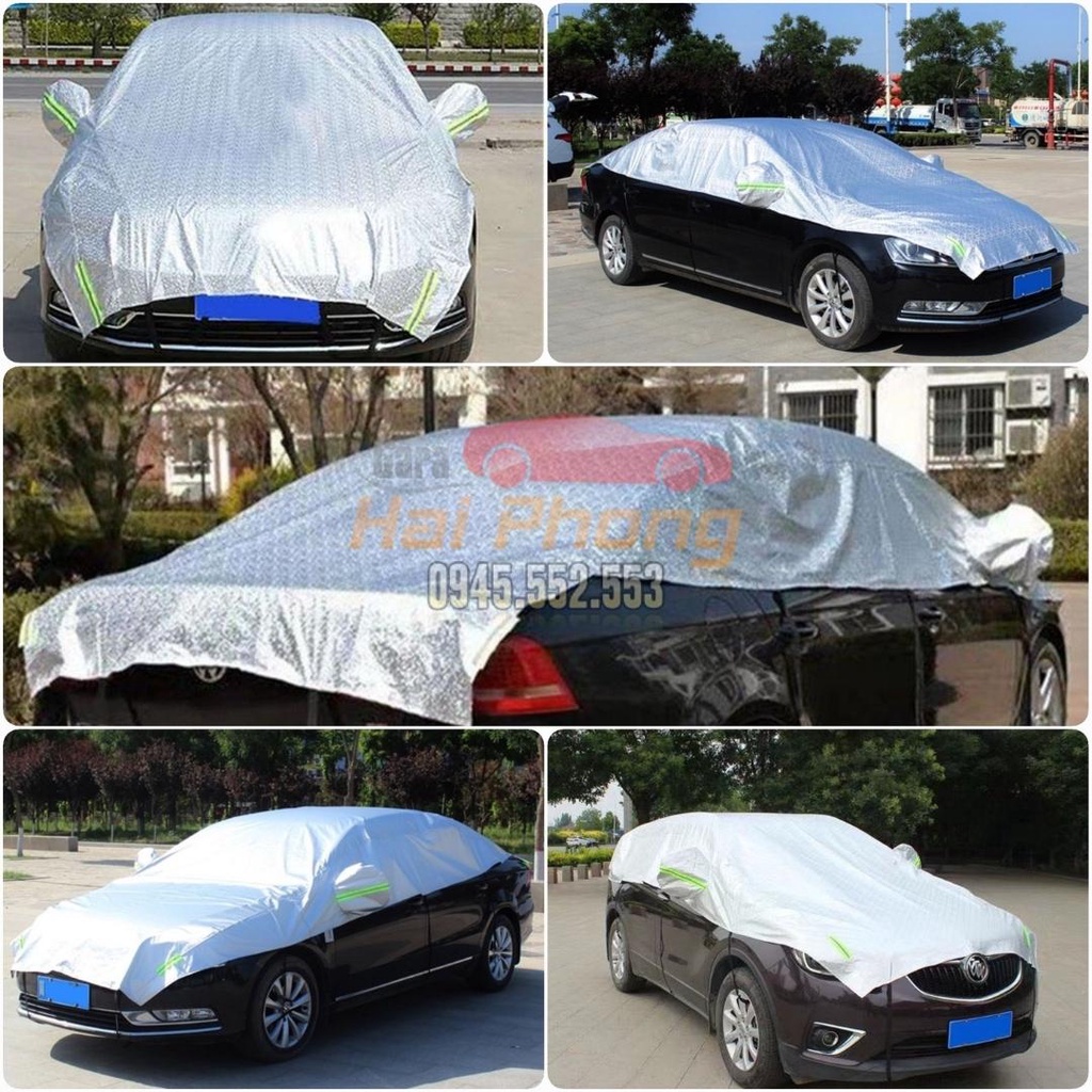Bạt trùm nửa xe ô tô tráng bạc cách nhiệt cao cấp trùm kín capo, có phản quang- bạt phủ nửa xe ô tô, xe hơi.