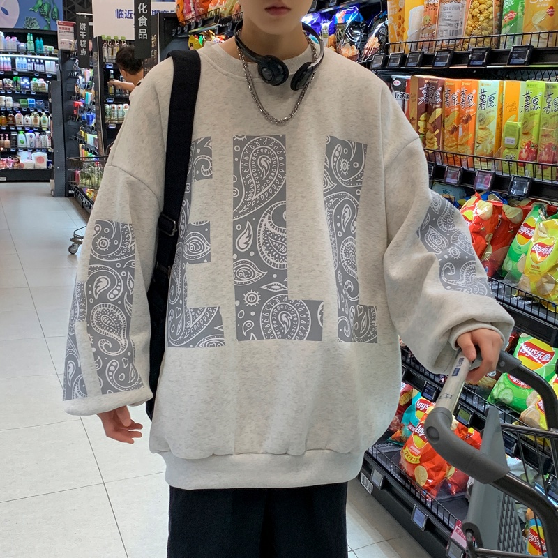 Áo thun tay dài cổ tròn in hình thời trang cho nam