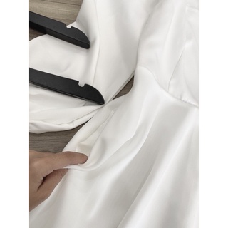 Váy xoè cổ vuông basic tay bồng chiết ly eo sang chảnh