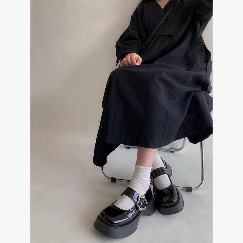 Giày Da Mũi Vuông Phong Cách Retro Anh Quốc Cho Nữ