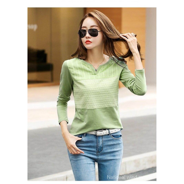 Áo thun cotton tay dài cổ chữ V thời trang xuân thu 2019 cho nữ
 | BigBuy360 - bigbuy360.vn