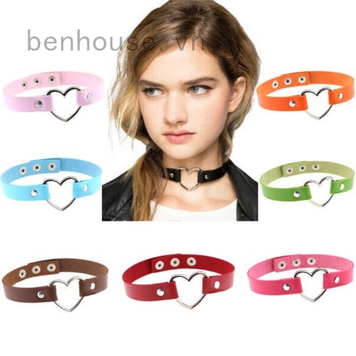 Vòng cổ choker da PU mặt trái tim phong cách gothic cho nữ