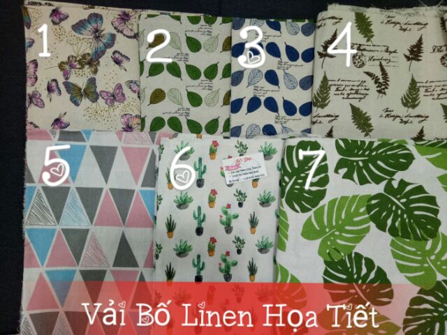 Vải bố linen - hình họa tiết chiếc lá xanh lá