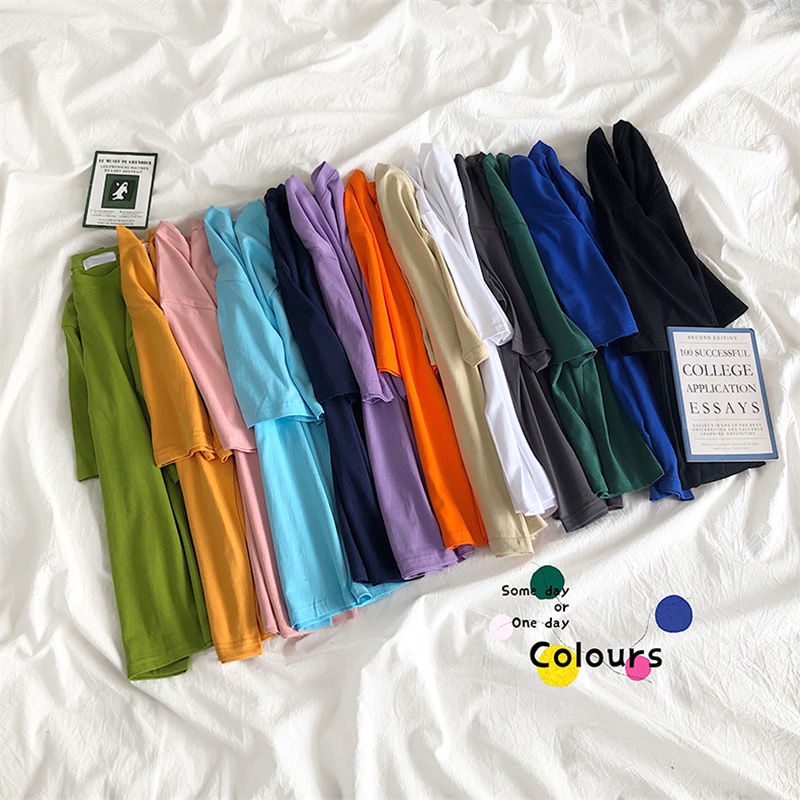 Áo thun cotton tay ngắn dáng rộng màu trắng phong cách Hàn Quốc thời trang cho nữ 2021