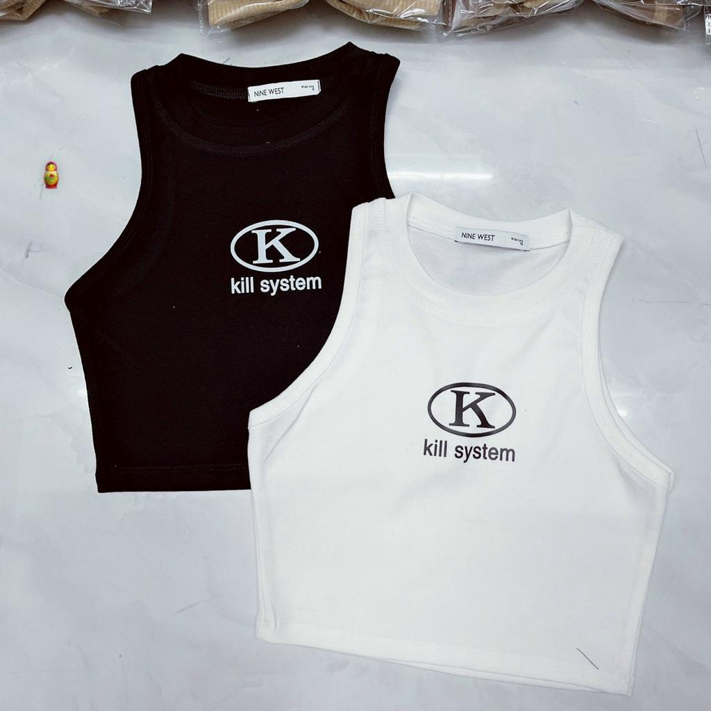 áo croptop  ba lỗ khoét nách in chữ k ở ngực