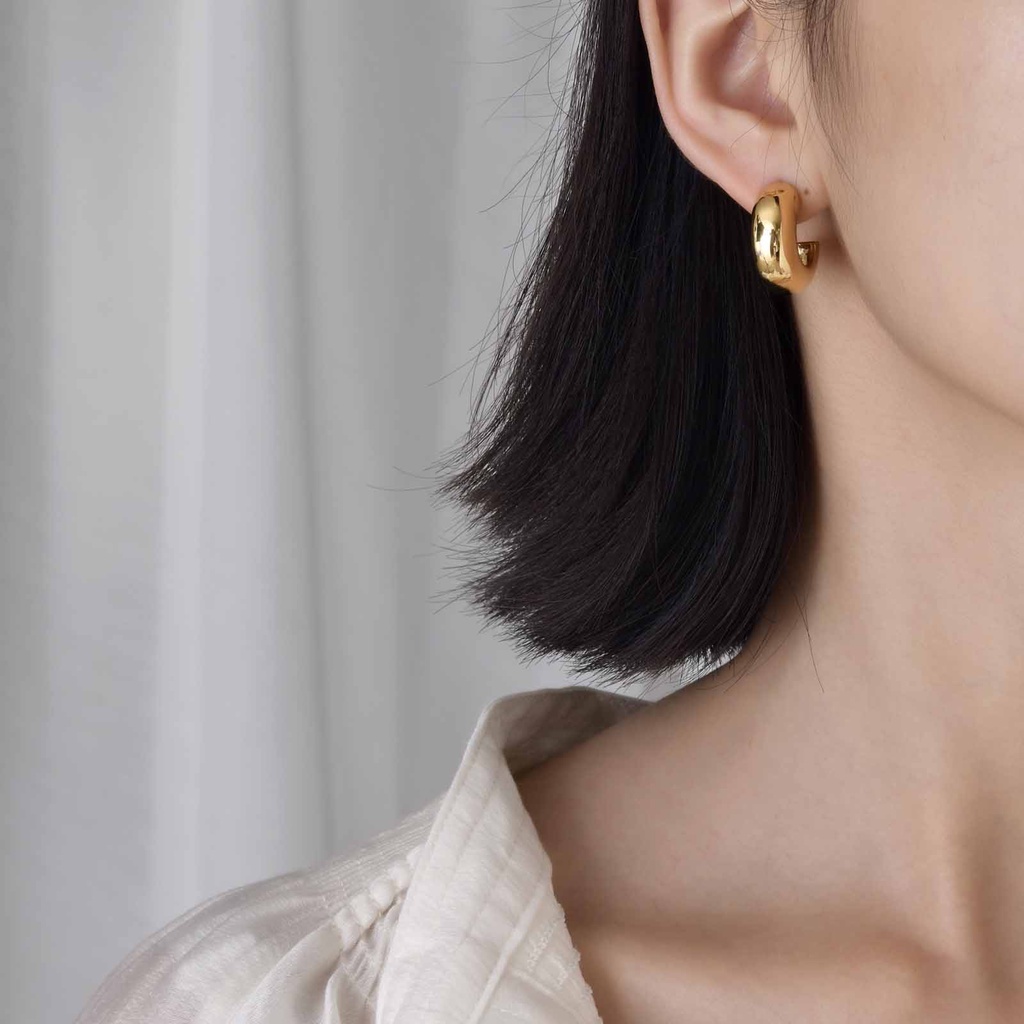 Vnox Khuyên Tai Dáng Dài Hình Chữ C Màu Vàng Bóng Cao Không Gây Dị Ứng Cho Nữ