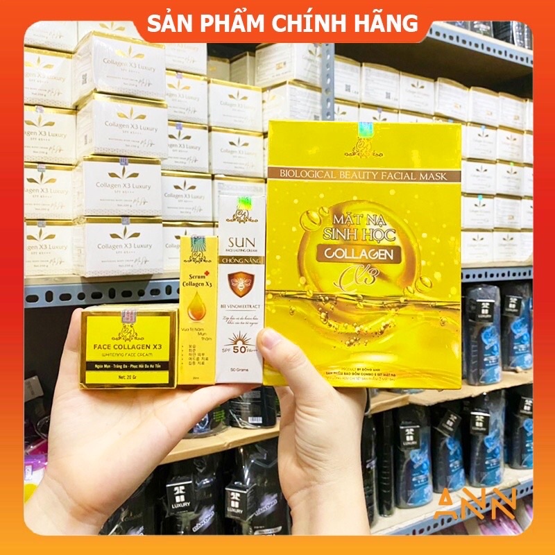 Combo Kem Face Collagen + Serum căng bóng da + Kem chống nắng + Mặt nạ Mỹ phẩm Đông Anh