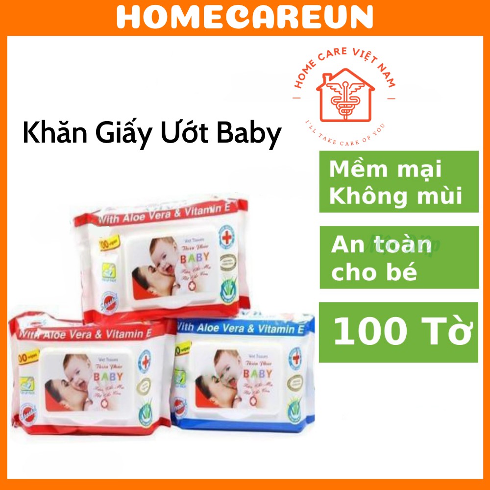 Khăn ướt khăn giấy ướt baby Thiên Phúc 1 gói 100 tờ an toàn cho sức khoẻ trẻ em vệ sinh