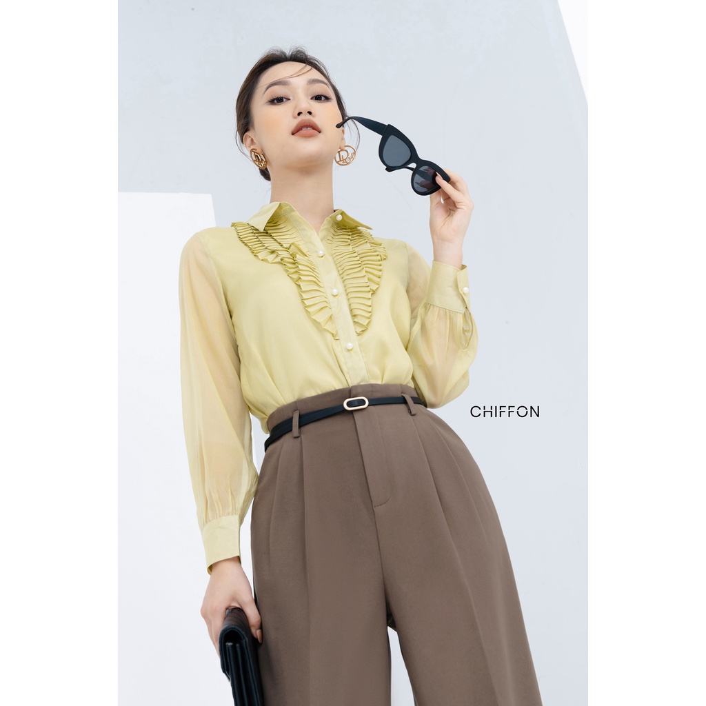 Quần suông cao cấp cạp liền lưng cao thiết kế Chiffon không kèm đai