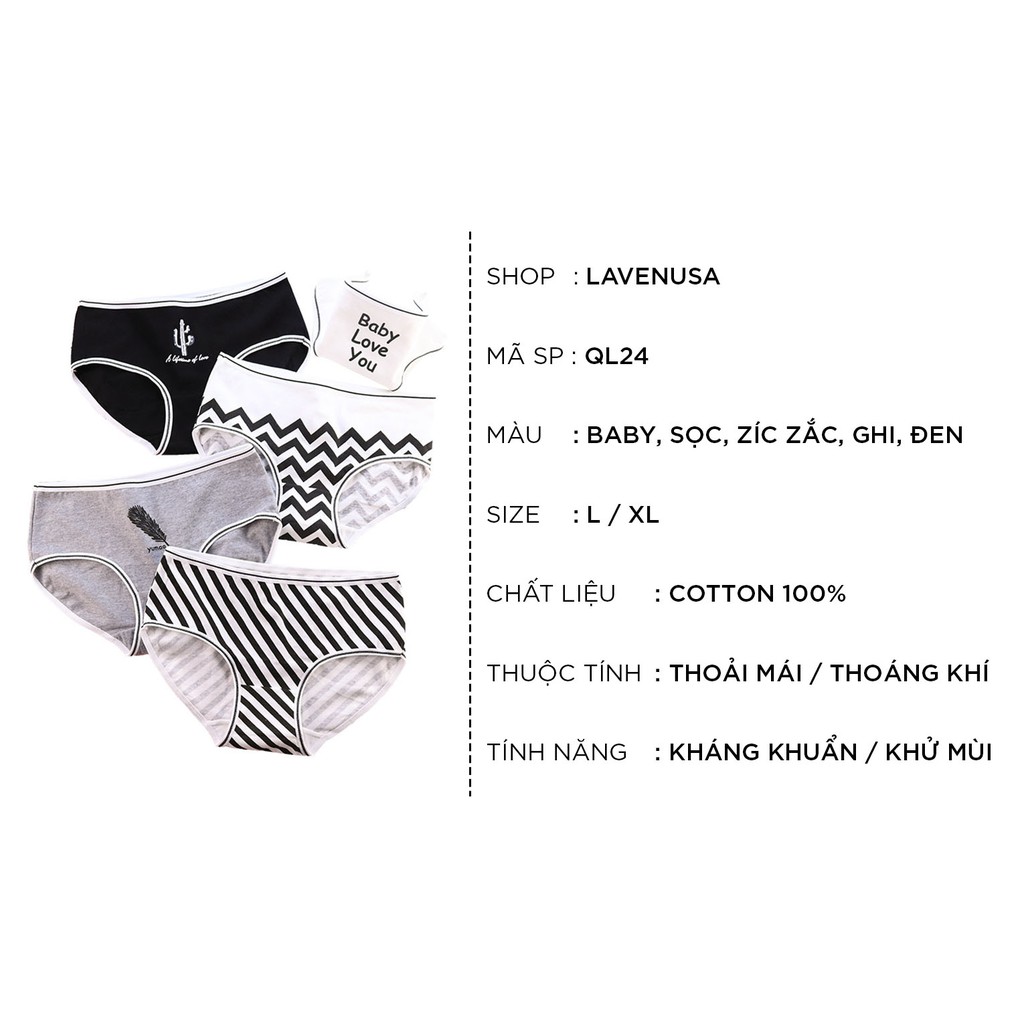 Quần lót nữ cotton cao cấp co giãn kháng khuẩn in hình đáng yêu dễ thương QL24 | BigBuy360 - bigbuy360.vn