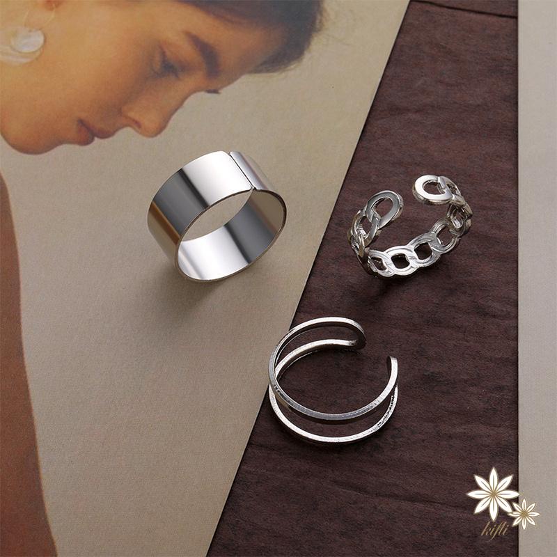 Set 3 nhẫn đeo tay từ kim loại phong cách Hip Hop cá tính cho nữ