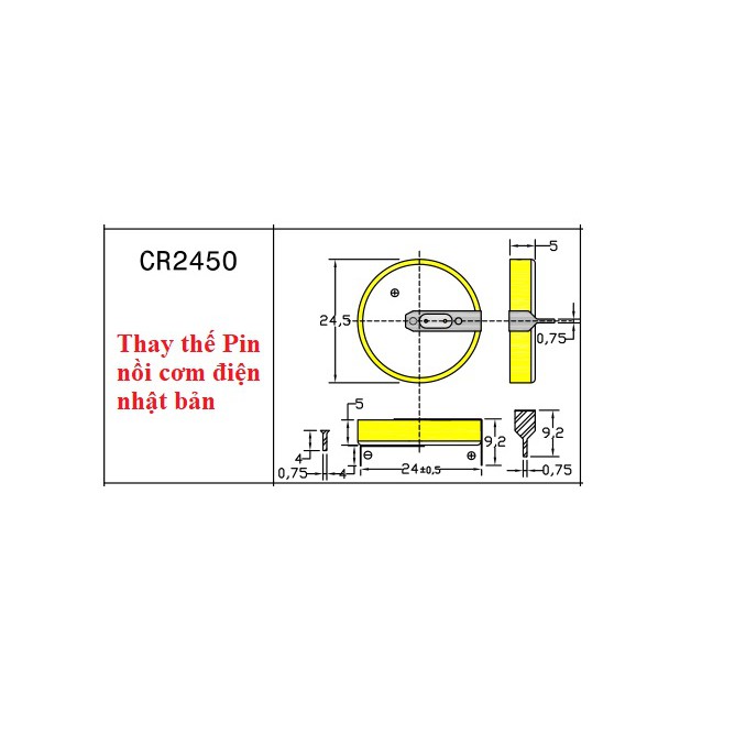 Pin liền đế CR2450, 3V (2 chân nằm)