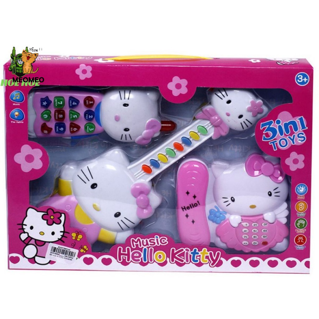 Đồ Chơi Đàn Hello Kitty Gồm 3 Chiếc Khác Biệt, Màu Hồng Đặc Trưng, Phát Nhạc Vui Nhộn, Thiết Kế Bắt Mắt - MEOMEOSHOP2021