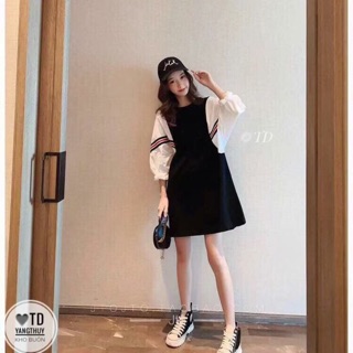 Váy suông tay phối sơ mi kẻ
