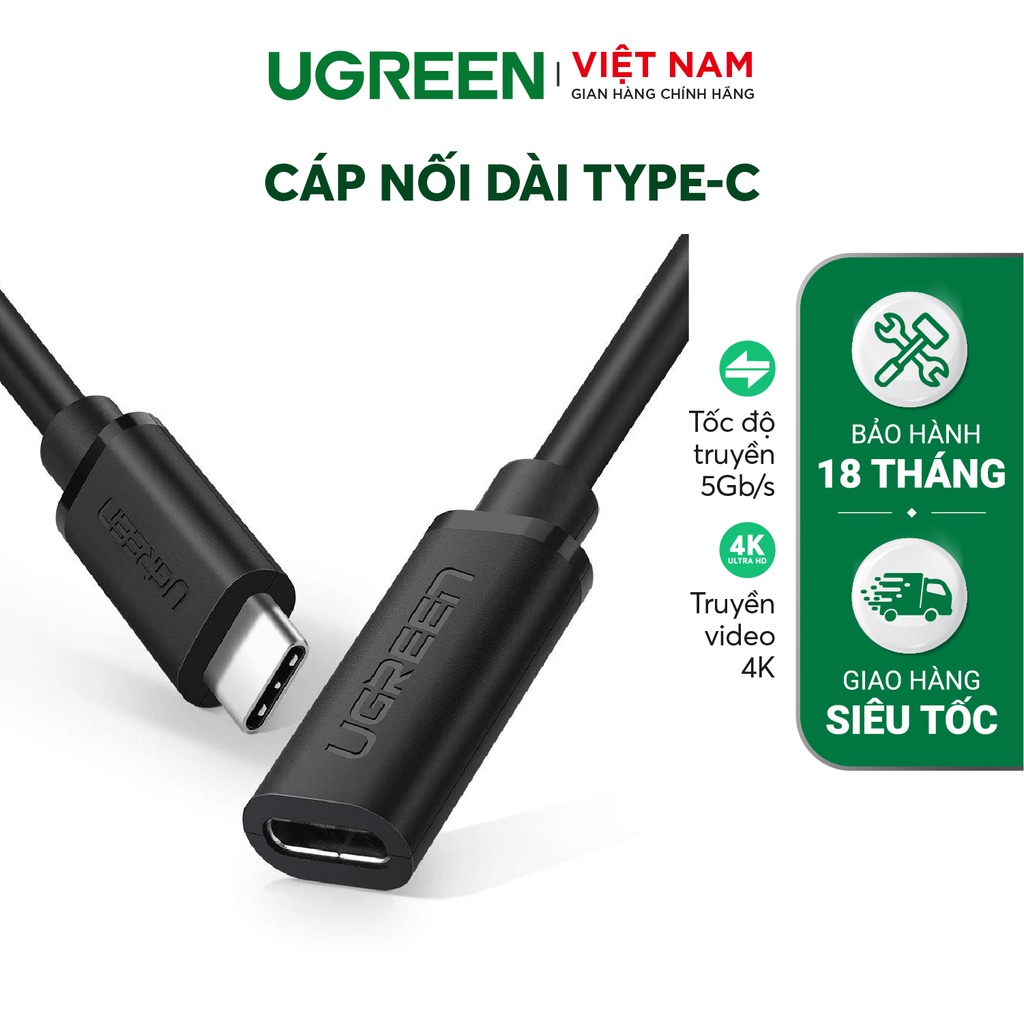 Dây USB Type-C nối dài 0.45m màu đen UGREEN 40574 - Hàng phân phối chính hãng